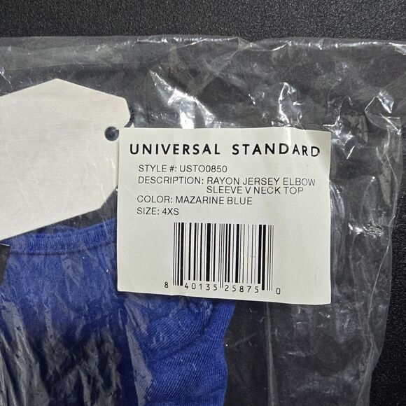 Universal Standard Rayon Jersey Elbow Sleeve V-Neck Top Mazarine Blue 4XS (0-00) - Picture 11 of 12